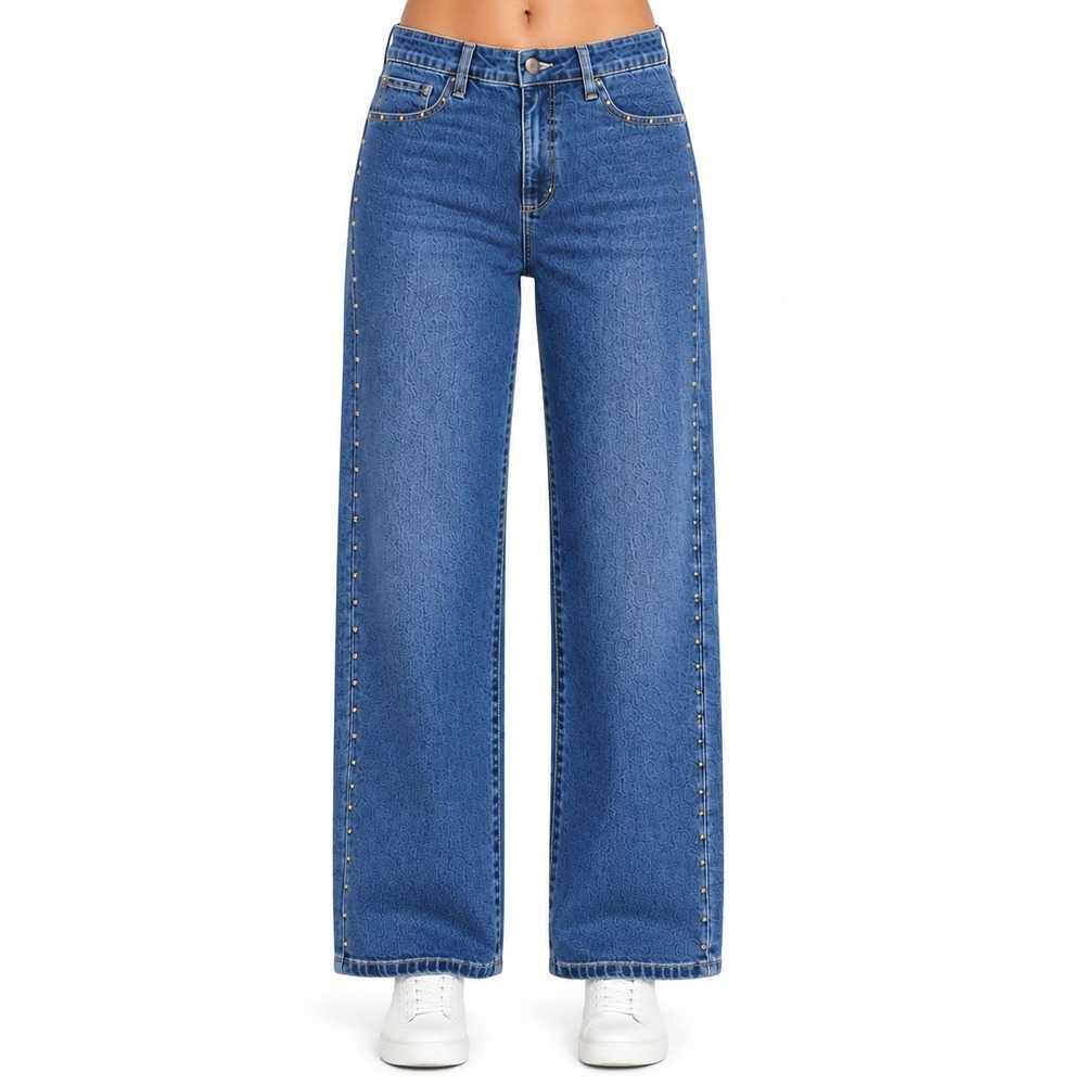 Express Embellished Jean Womens Size‎ 4 Straight Leg Studded Medium Wash NWT